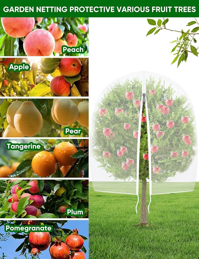 Fruit Tree Netting with Zipper - 2Pcs 8x5.3 Ft Garden Bird Netting for Blueberry Bushes with Drawstring,Insect Plant Protection Mesh Net Bags for Tomato,Flowers,Animals,Cherry (2, 5.3 x 8 FT)
