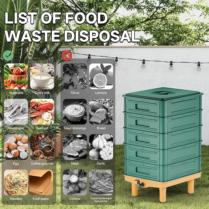5-Layer Worm Compost Bin, 85L Worm Composter for Indoor & Outdoor, Starter Kits for Vermicomposting Starter, Garden Worm Composting Bin for Recycling Food Waste (Black)