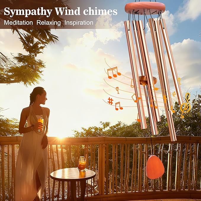 Wind Chimes for Outside, Soothing Melodic Memorial Sympathy Wind Chime, Suitable Outdoor Garden Decor, Gift for Mom Women Neighbors (Light Gold Wind Chimes-26in)