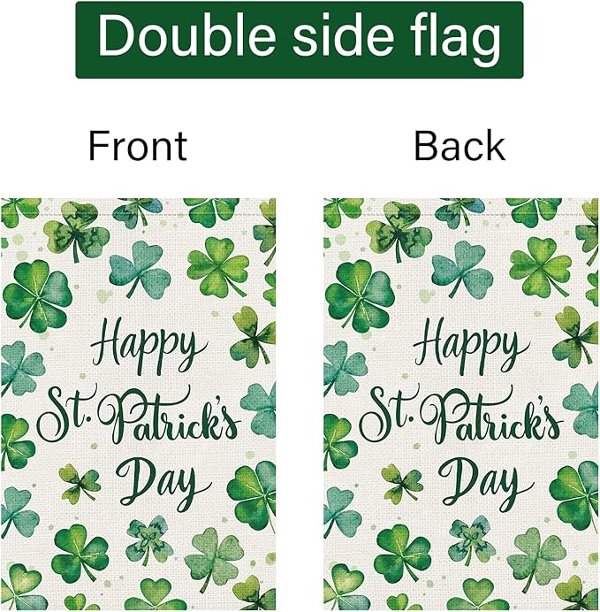 Louise Maelys Happy St Patrick's Day Garden Flag Shamrock Clover 12x18 Inch Double Sided Watercolor Small Burlap Welcome Saint Patricks Spring Holiday Yard Outdoor Sign Outside House Decor