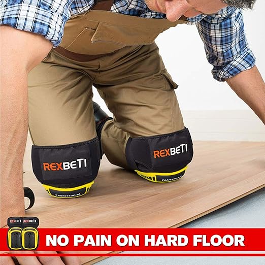 REXBETI Knee Pads for Work, Construction Knee Pads for Men, Heavy Duty Comfortable Anti-slip Foam Gel Knee Pads for Gardening Flooring and Cleaning, Strong Stretchable Straps, Yellow