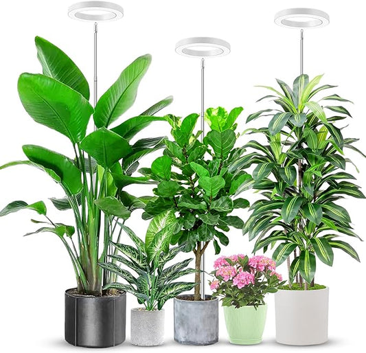 6.3in Grow Light, 80 LED Full Spectrum Halo Plant Lights for Indoor Growing, Height Adjustable 10"-65" Growing Lamp, Auto Timer 6/12/16Hrs, 3 Lighting Modes, Idea for Large Plant, 3 Pack