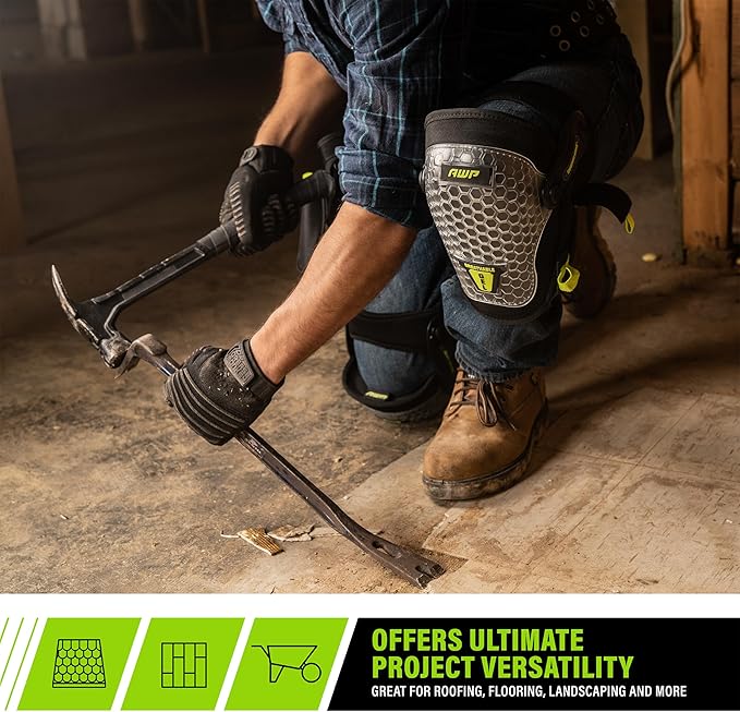 AWP Gel Pro Comfort Hinge Knee Pads for Carpet Tile, Sub-Floor/Underlayment, Landscaping & Gardening with Gel/Foam Padding for All-Day Support & Stability, Men and Women, One Size | L-22387-V5