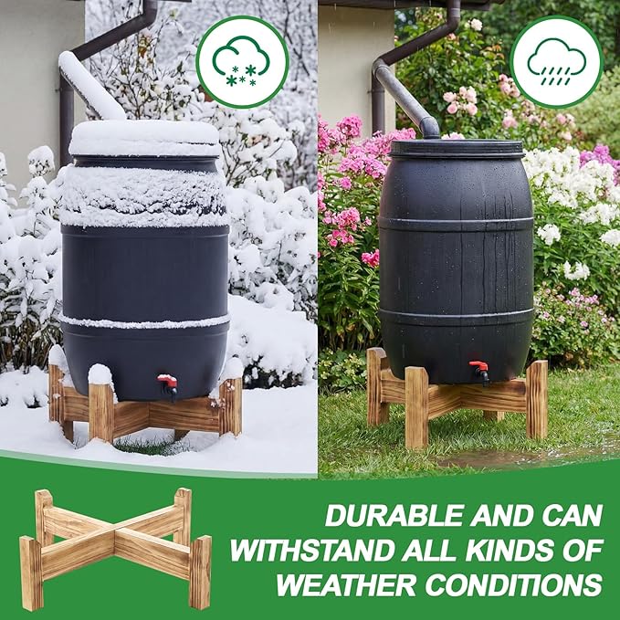 Lounsweer 45/50/55 Gallon Rain Barrel Stand, 500 lb Heavy-Duty Wooden Base for Rainwater Collection, Stable No-Bend Elevated Design, Fits Most Standard Barrels