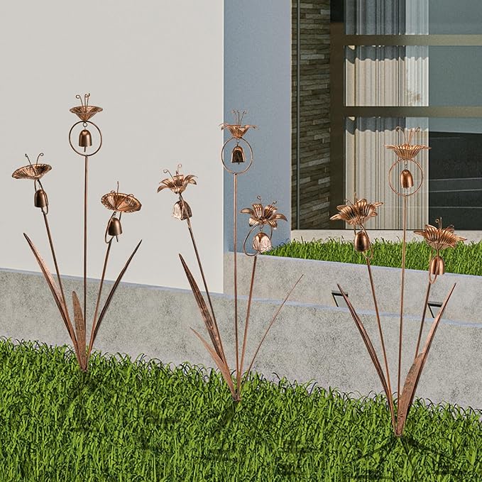 Metal Calla Lilies Flowers with Bells for Outside Yard Art Bronze Wind Chime