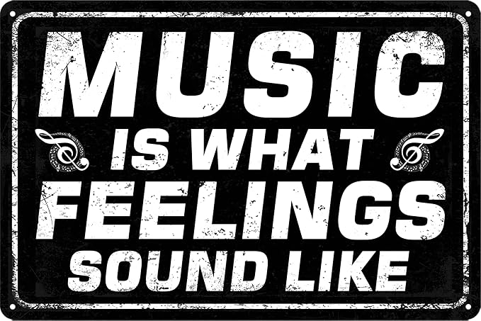 Music Wall Decor Metal Tin Signs Vintage Retro Musical Wall Art Coffee Bar Sign Music Room Posters Man Cave Sign Band Decor Vintage Rock Poster Is What Feelings Sound Like Signs 8x12 Inch