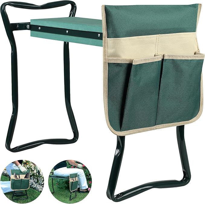 Foldable Garden Kneeler and Seat, Gardening Bench for Kneeling and Sitting, Garden Helper Seat with Tool Pocket, Eva Soft Foam Pad for Kneeling and Seating, Gifts for Women Men Seniors Gardener