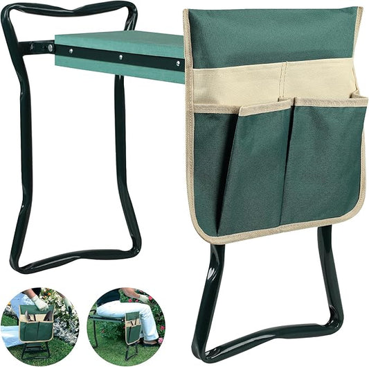 Foldable Garden Kneeler and Seat, Gardening Bench for Kneeling and Sitting, Garden Helper Seat with Tool Pocket, Eva Soft Foam Pad for Kneeling and Seating, Gifts for Women Men Seniors Gardener