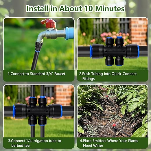 Drip Irrigation System Kit 230FT, Garden Watering System Drip Irrigation Kit with Quick-Connect 1/2'' & 1/4'' Tubing, 32 Adjustable Drippers & Sprayers, Irrigation System for Garden, Lawn, Greenhouse