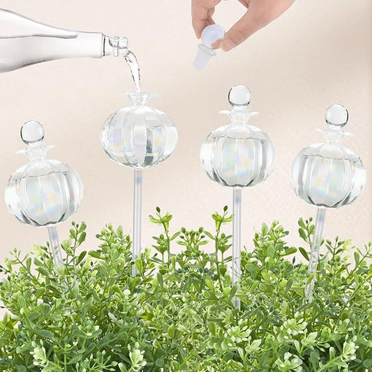 10 oz Large Top Fill Cactus Plant Watering Globes, Light Iridescent Glass Water Bulbs, Slow Release Self Watering Devices, Vacation Plant Watering System Self Watering Planter Insert, 4 Pack