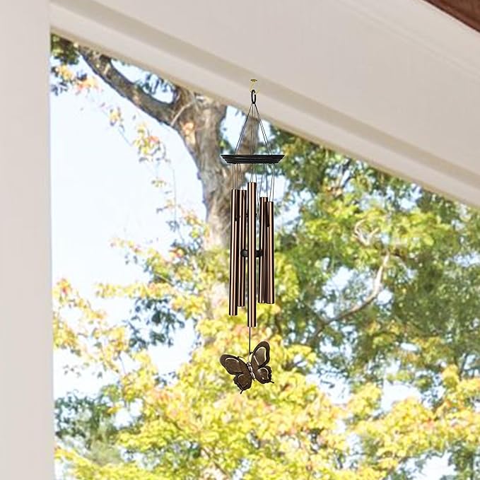 Woodstock Wind Chimes My Butterfly Chime, Bronze Aluminum Tubes, Small 21-Inch, Light Airy Sound Wind Chime for Outdoor Decor for Garden