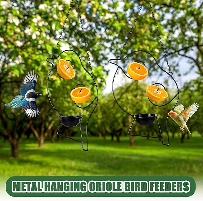 Hushee 2 Pack Oriole Feeder for Outdoors Jelly and Oranges Fruit Metal Bird Feeder Outdoor Garden Metal Hanging Drinking Container Hummingbird Jelly for Outdoor Hanging Garden Patio(Bird Shaped)