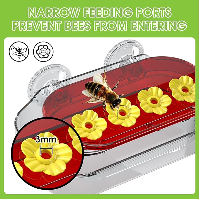 Redboat 2 Pack Window Hummingbird Feeder, Strong Suction Cup Hummingbird Feeder with 4 Feeding Ports, Easy to Clean and Refill Plastic Humming Bird Feeder, 10oz