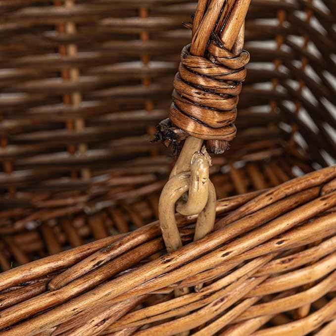 Household Essentials Woven Market Basket, Handwoven Willow Weave, Stylish Handles with Durable Metal Anchors, Classic and Versatile, Attractive, Spacious, Lightweight, Brown Stain