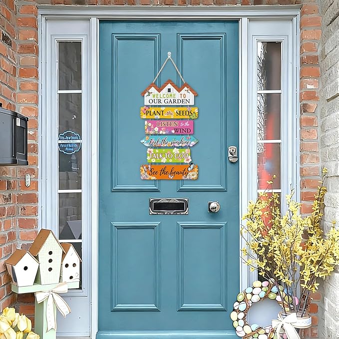 HOURIA Welcome to Our Garden Wooden Sign(11.4”x17.6”),Inspirational Gardening Signs for Outside,Colorful Garden Yard Greenhouse Decor,Gardening Gifts for Women, Men, Gardeners,Plant Lovers