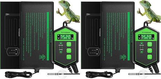 VIVOSUN Reptile Heating Pad 8x18 Inch with Thermostat Combo Under Tank Terrarium Heating Mat for Turtles, Lizards, Frogs, and Other Reptiles (Pack of 2)