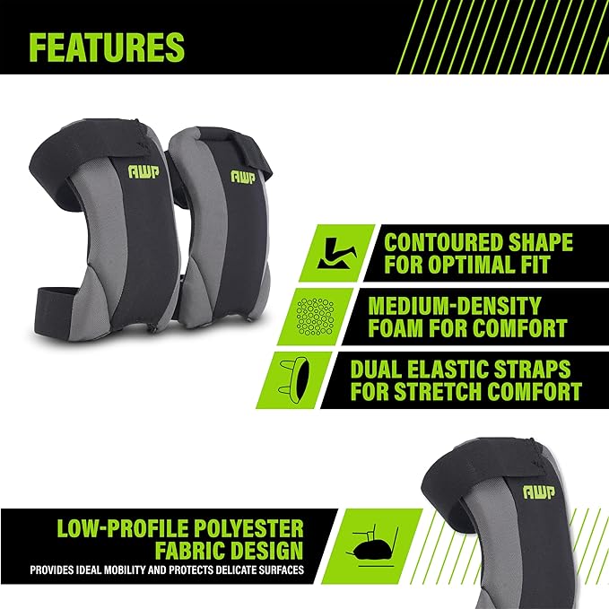 AWP Low-Profile Fabric Cap Work Knee Pads | Non-Marring Non-Scratching All-Day Comfort Knee Pads | One Size