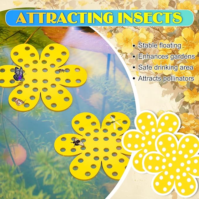 Chunful 6 Pack Bee Watering Station 6.3 Inches Floating Bee Watering Station for Garden Butterfly Feeders for Outside Garden Decoration Thirsty Pollinators(Yellow)