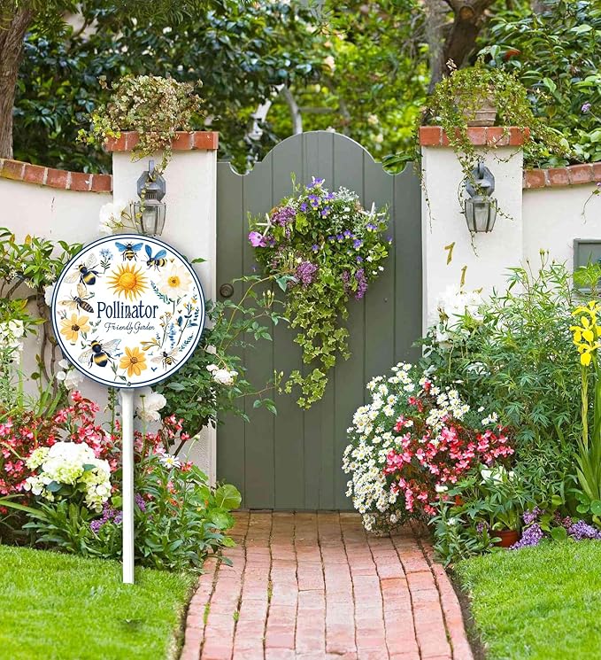 Garden Signs Pollinator Friendly Garden Sign with Stake Outdoor Aluminum Yard Sign Rustproof Aluminum Metal Sign Fade Resistant Lawn Decoration for Outdoor 9.2x9.2inch