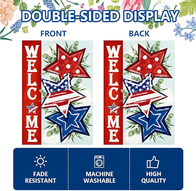 4th of July Garden Flag 12x18 Inch, Double Sided Flag for Yard Outdoor Decoration
