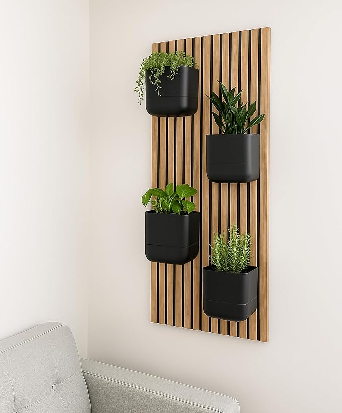 Phoenix Vine 6.5-Inch Wall Mounted Self-Watering Planter Pot for Indoor Houseplants and Herbs | Modern Hanging Planter for Window Sills, Bathroom Walls, Home & Office Décor, Black, Set of 2, 01-WP-B-2