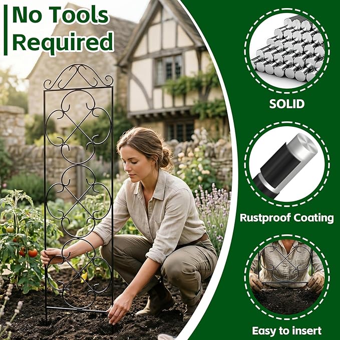 Garden Trellis 4 Pack 56'' H x 13.8'' W Metal Plant Climbing Trellis Suitable for Potted Plants Indoor and Outdoor Climbing Plants Flower Ivy Clematis Black
