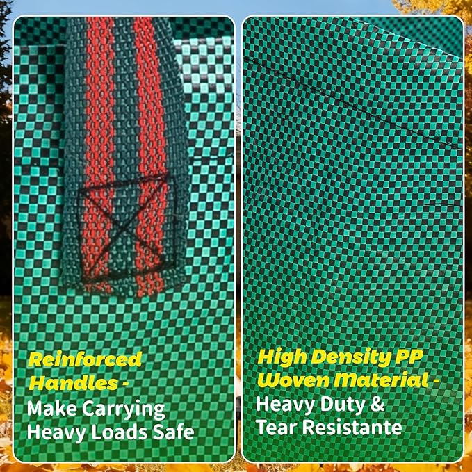 72 Gallon Reusable Leaf Bags, 2 Pack Heavy Duty Yard Waste Bags with Handles, Extra Large Compost Garden Bags for Lawn Leaf Collection, Grass Clippings, Weeds, Yard Clean Up