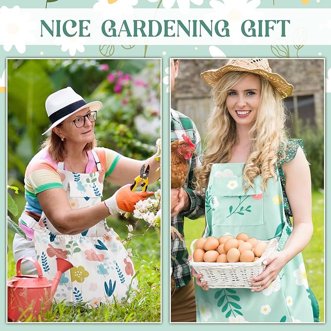 2 Pcs Gardening Apron with Release Pockets, Christmas Gifts for Women, Floral Apron for Harvesting Garden