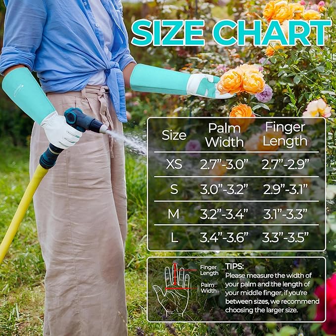 HANDLANDY Long Gardening Gloves for Men & Women, Thorn Proof Rose Pruning Gloves Leather Gauntlets Garden Glove Yard Work Glove (Teal Green, Large)