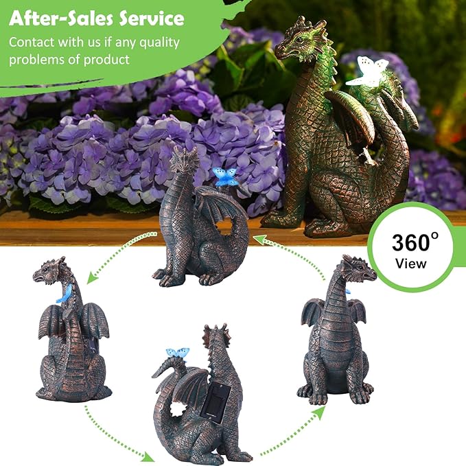 Nacome Solar Dragon Outdoor Statues for Garden: Outside Decor with Butterfly Clearance for Yard Art Lawn Ornaments Porch Patio Balcony Home House for Grandma Mom Women