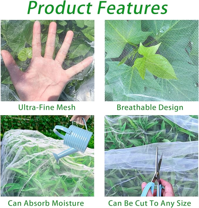 Garden Netting Mesh- 10x50Ft,Plant Covers Protection Ultra Fine Net for Vegetable Plants Flowers Strawberry Crops from Insect Pest Barrier Bug Eating,Insect Netting for Garden