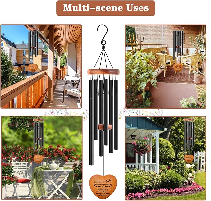 Sympathy Gifts for Loss of Loved One, Memorial Wind Chimes for Mom Dad Husband Brother, Funeral Bereavement Sympathy Gifts Basket, in Memory of Loved One Gifts - Black