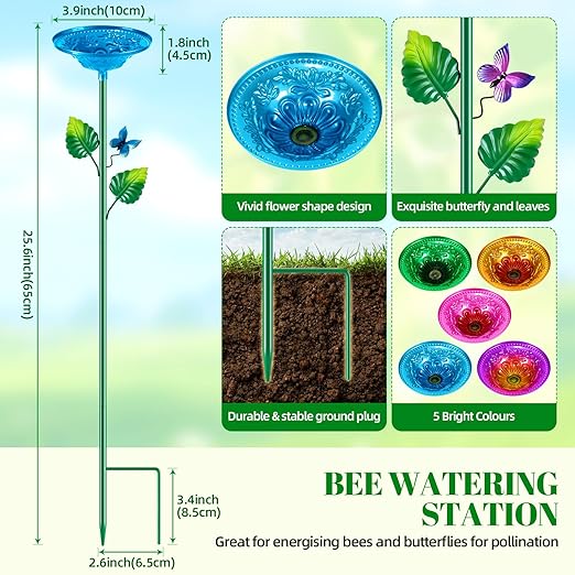 5 Pack Bee Watering Station, Bee Bath for Garden Metal Bee Butterfly Feeder, Colorful Flower Shape Bee Watering Cup Bowl Bee Waterer for Outdoor Outside Yard Decor Pollinator Watering