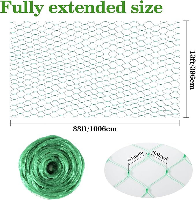 Bird Netting for Garden 13x33ft - Sukh Garden Netting Mesh for Garden Protection Bird Fence Plant Netting Chicken Coop Deer Squirrels Poultry Protect Fruit Trees Vegetable