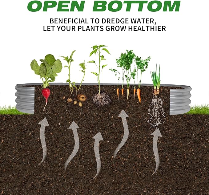 Raised Garden Bed GRS Certified Galvanized Planter Box Outdoor , 6.5ft Oval Rot-Resistant Metal Garden Bed Planter, Recycled Eco-Friendly Material Planter for Vegetables Flowers Herbs (Silver)