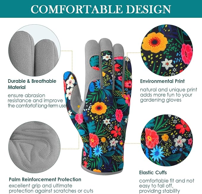 Trifabricy Gardening Gloves for Women, Breathable Leather Garden Gloves with Grip, Thorn-Proof Puncture-Resistant Work Gloves