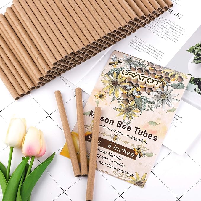 URATOT 120 Pieces Mason Bee Tubes 6 Inches Outdoor Bee Cardboard Tubes Beekeeper Replacement Nesting Refill Tubes for Mason Bee Houses, Bee Hotels