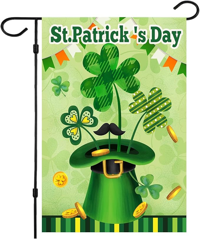 St Patrick's Day Garden Flag,Shamrock St Patricks Flag 12.5 x 18 Inch Clover for Garden and Home Decorations