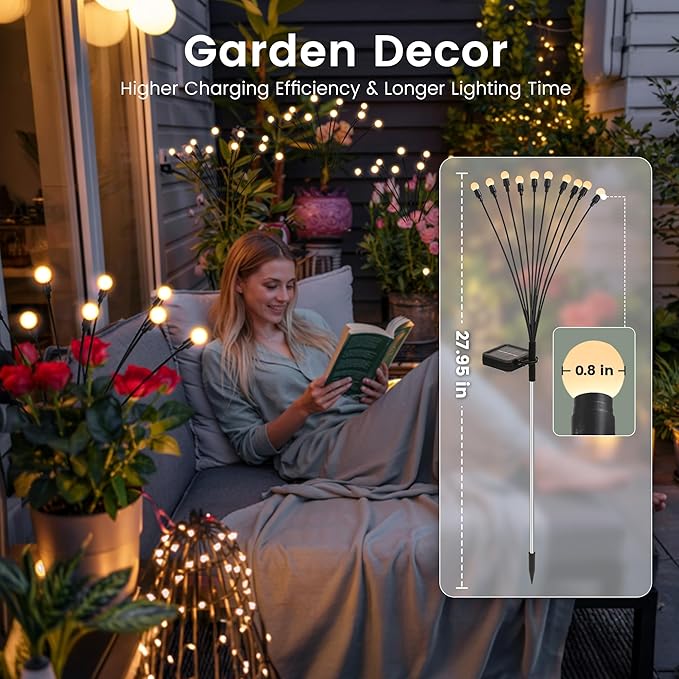 Solar Garden Lights, LED Swaying Solar Lights Outdoor Waterproof, Warm White Firefly Outdoor Decorative Lights, Garden Decor, Yard, Patio, Pathway Decoration Gardening Gifts (6 Pack)