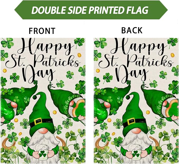 Gnomes Green Shamrocks Clovers St. Patrick's Day House Flag Large 28X40 Inch Big Vertical Double Sided Yard Outdoor Outside Holiday Decoration