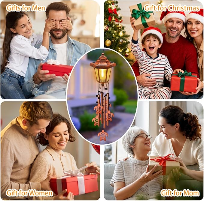 Large Solar Turtle Wind Chimes with Wind Catcher/Solar Decor Light to Create a Zen Atmosphere Suitable for Outdoor, Garden, Patio Decor Classic Bronze Wind Chimes as A Unique/Memorial Gift for Unisex