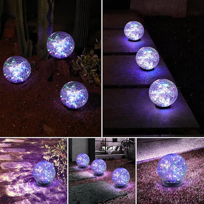 Solar Globe Lights Outdoor Waterproof-Solar Balls-Solar Garden Lights-Orbs for Outside 8 Pack Cracked Glass Ball for Lawn Patio Yard Backyard Decorations