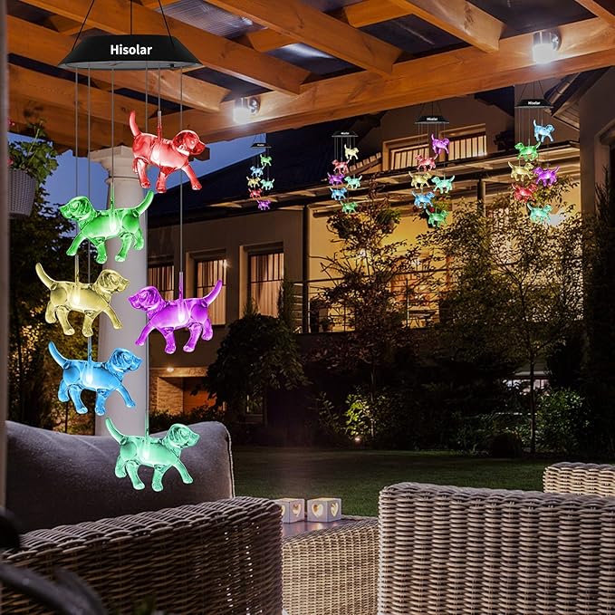 Crystal Dog Solar Wind Chimes Outdoor Color Changing Solar Mobile Lights LED Solar Powered Wind Chimes for Home Party Yard Garden Decor, Gifts for mom Birthday Gifts