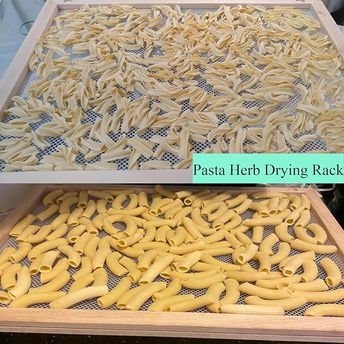 Cedilis Set of 2 Stackable Wood Pasta Herb Drying Rack, Food Dryer Stand with Net for Drying Seeds, Herb, Bud