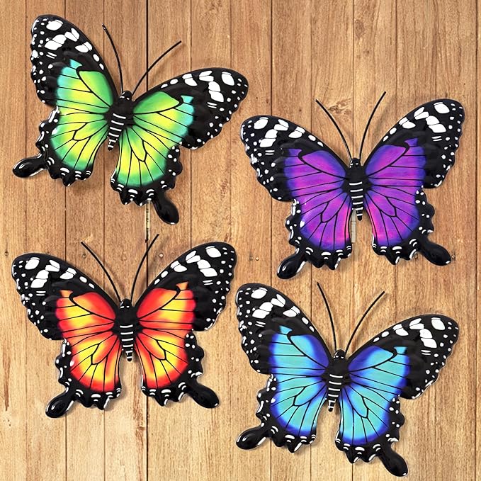 Metal Butterfly Wall Decor-4 Pack Butterfly Hanging Wall Decor Outdoor Fence Wall Art Decor for Indoor or Outdoor, Yard Patio Fence Garden Decorations