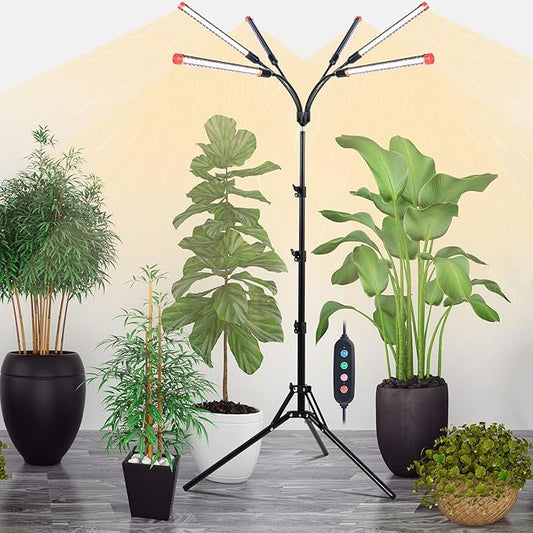 6Head Grow Light on Stand for Large and Tall Indoor Plants, Bonsai Tree, Bright and Big Coverage Plant Growing Lamps, 4/8/12/16/20H Timer, 54 Watt Power Draw, NO Need Adapter, 360° Gooseneck