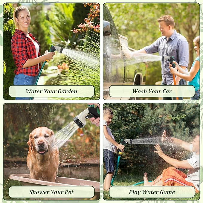 MORROWIND Garden Hose Nozzle, Heavy Duty Metal Water Nozzle with 8 Adjustable Spray Patterns, High Pressure Ergonomic Flow Control for Watering Plants, Lawns, Washing Cars, Pets, Black with Green