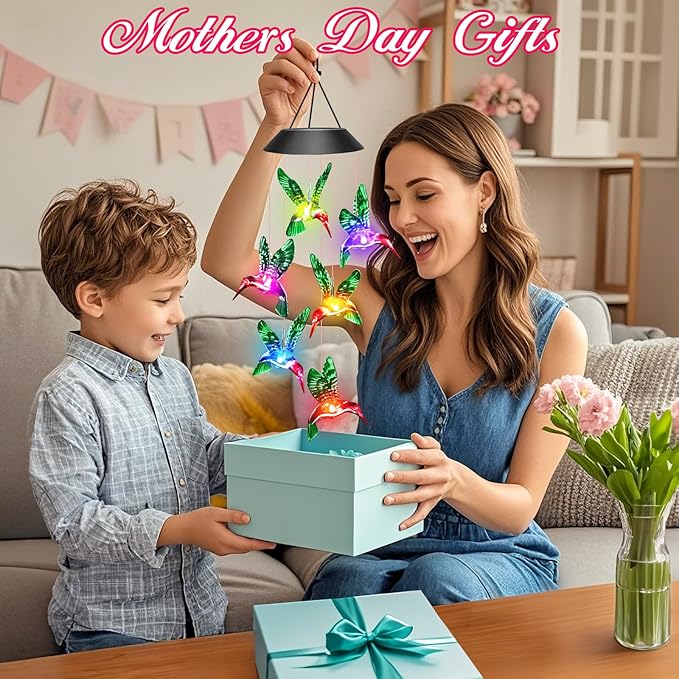Mom Grandma Nana Wife Sister Gifts for Mothers Day, Easter Mother Birthday Gardening Hummingbird Gifts for Women, Winzwon Wind Chimes Solar Lights Outdoor Decor for Garden Patio Yard Porch