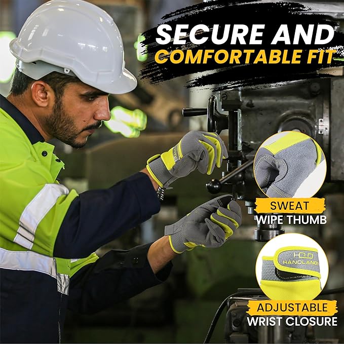 HANDLANDY Work Gloves for Men & Women, Utility Mechanic Working Gloves Touch Screen, Flexible Gardening Gloves for Yard