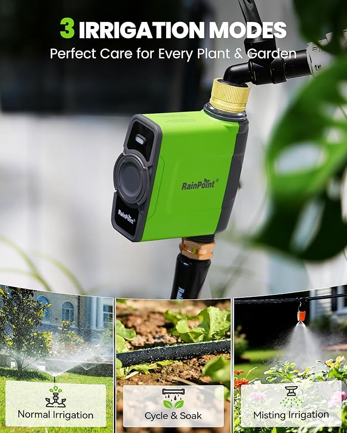 RAINPOINT WiFi Water Timer for Garden Hose, WiFi Sprinkler Controller, Smart Hose Timer Valve, Automatic Drip Irrigation System/Rain Delay for Garden/Lawn/Yard (Brass Inlet, No Gateway)
